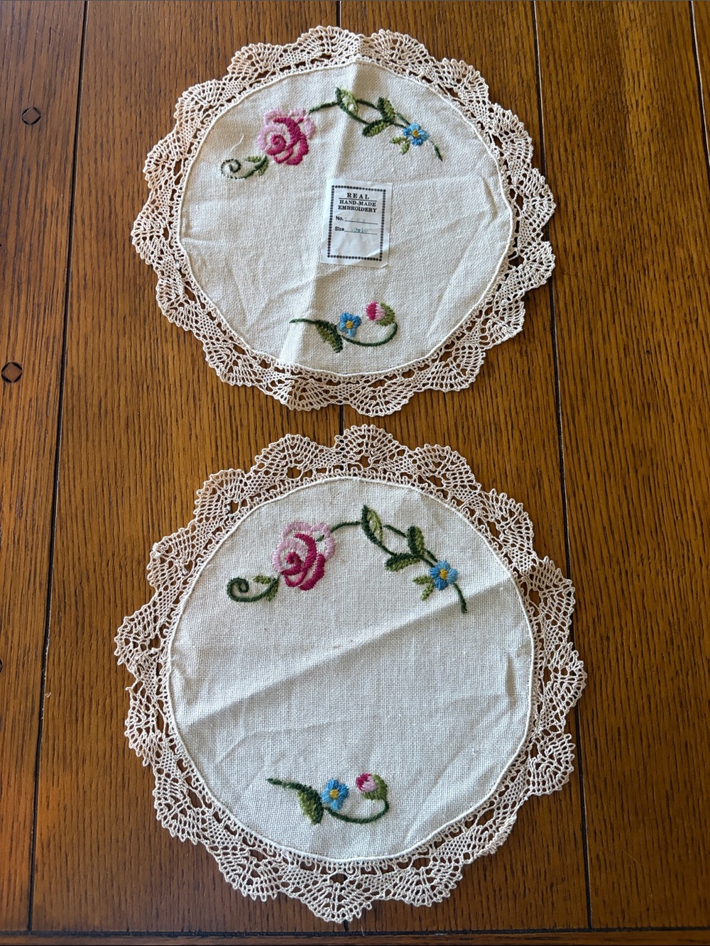 Embroidered Floral Lace Doilies – Set of 2